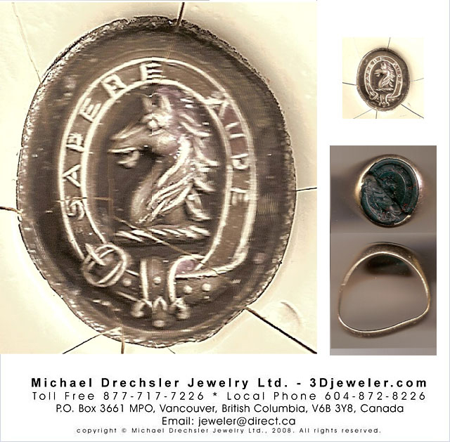 Bloodstone Signet Ring Carved with Jarvis Family Crest