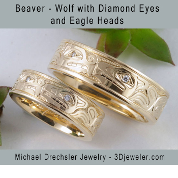 Beaver -  Wolf with Diamond Eyes  and Eagle Heads Bands