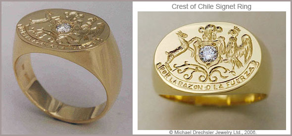 Crest of Chile Gold Signet Ring With Diamond