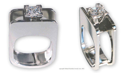 Ultra Modern Princess Solitaire Ring