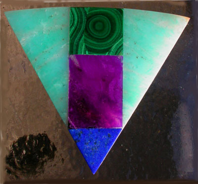 Sugilite, amazonite, lapis<br> and malachite intarsia