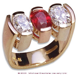 Oval Ruby && Oval Diamond Ring