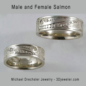 Male && Female Salmon Wedding Bands