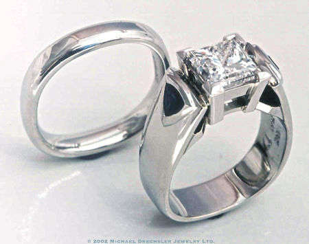 Princess Diamond && Trillion Sapphires Engagement Ring