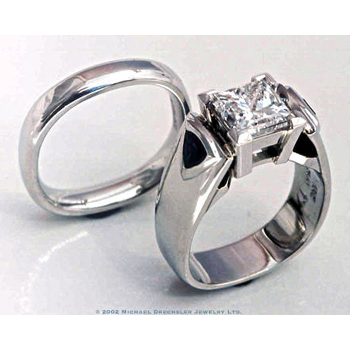 Princess Diamond && Trillion Sapphires Engagement Ring