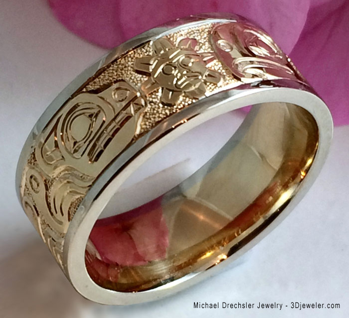 Wolf - Sun - Thunderbird with DNA Wedding Band