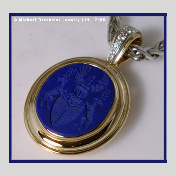 Carved Lapis Lazuli Family Crest Pendant