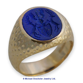 Carved Lapis Lazuli Family Crest Signet Ring