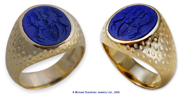 Carved Lapis Lazuli Family Crest Signet Ring