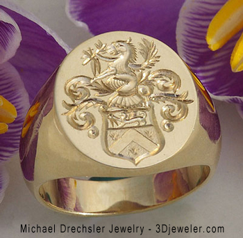 Hand Engraved Family Crest Signet Ring