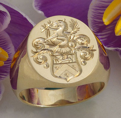 Hand Engraved Family Crest Signet Ring