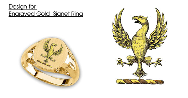 Engraved Crest Gold Signet Ring