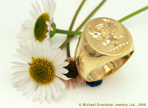 Engraved Crest Gold Signet Ring