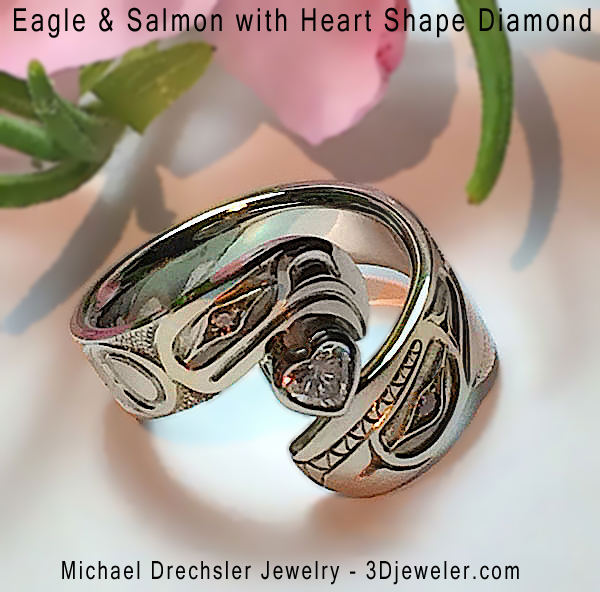 Eagle && Salmon Heart Shape Diamond Engagement Ring