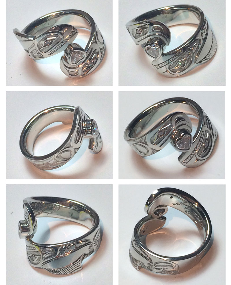 Eagle && Salmon Heart Shape Diamond Engagement Ring