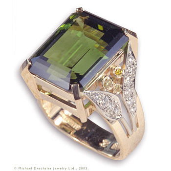 Green Tourmaline && Diamond Ring