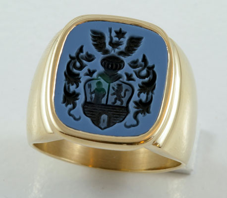 Blue Grey Sardoynx Signet Ring