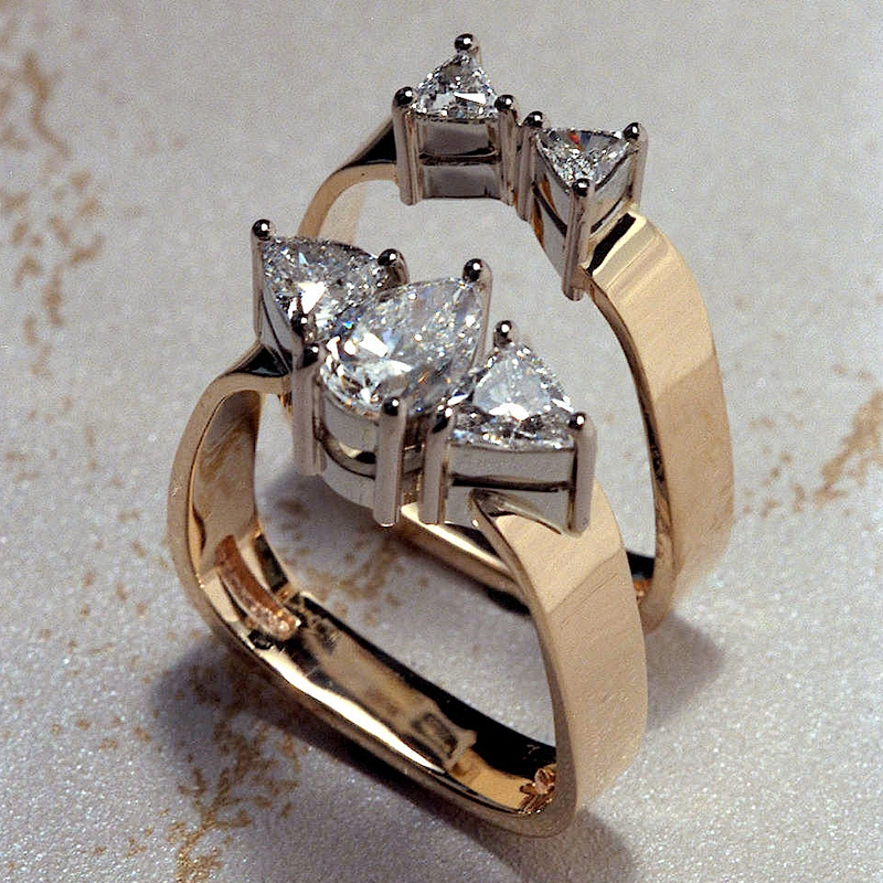 Pear Shape && Trillion Diamond Wedding Rings