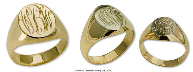 Engraved Initial Gold Signet Rings